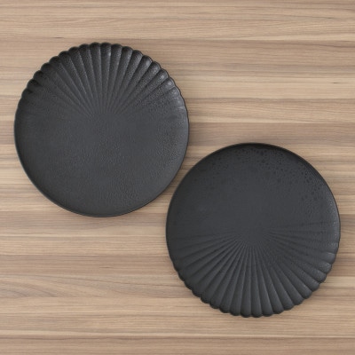 【有田焼】黒泡化粧片菊割皿19cmプレート2点セット[41APAD003]