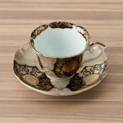 【有田焼】黒濃金彩菊華紋珈琲碗皿 径約9cm  [41APAD022]