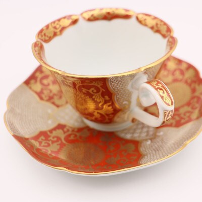 【有田焼】赤濃金彩菊華紋珈琲碗皿 径約9cm[41APAD023]