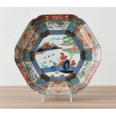 【有田焼】錦色絵古伊万里山水尺盛皿 約29cm [41APAD024]