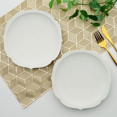 【有田焼】白マット輪花桔梗渕6.5寸皿+丸リング箸置き(各2点セット)[41APAD026]