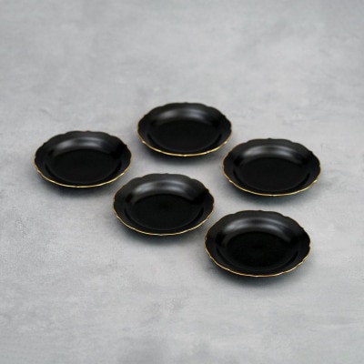 【有田焼】黒輪花小皿 渕金5点セット [41APAD028]