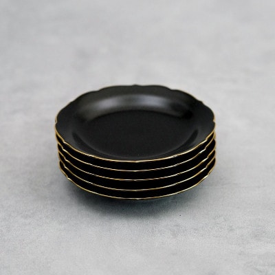 【有田焼】黒輪花小皿 渕金5点セット [41APAD028]
