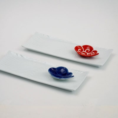 【有田焼】白磁長角皿と呉須雲型豆皿セット(長角皿×2点・雲豆皿×2点)[41APAD029]