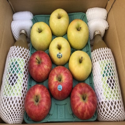 りんご2品種約3kgとりんごジュース1リットル瓶×2本の詰合せ!よくばりセット　贈答用