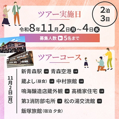 黒石市観光大使ひげの梶さんと行く2泊3日くろいし歴史めぐりバスツアー(1名様分)