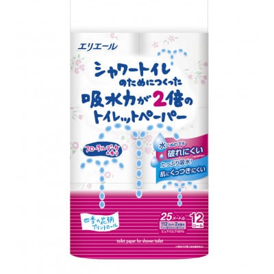 エリエールシャワートイレのためにつくった吸水力が2倍のトイレットペーパーフラワープリント香水付※※