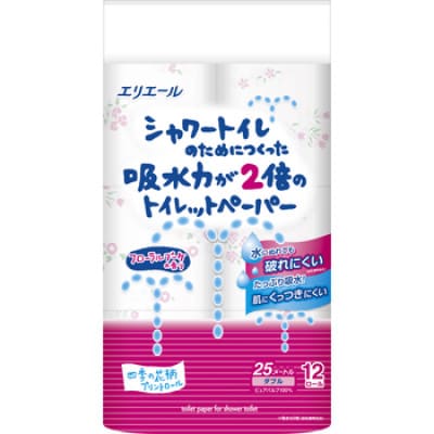 【発送月固定定期便】エリエール　吸水力が2倍のトイレットペーパー　フラワープリント　36ロール全2回
