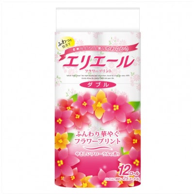 エリエール トイレットティシューフラワープリント12ロール×6セット(ダブル)