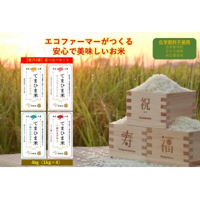 令和6年産『てまひま米』贅沢4品種プレミアム食べ比べセット 精米 各1kg×4袋(計4kg)