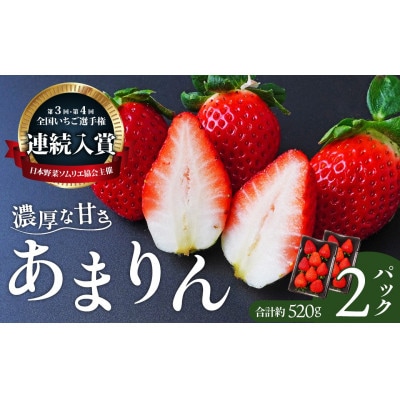 【1月より順発発送】いちご　あまりん　全国いちご選手権2年連続入賞　計520g(260g×2パック)