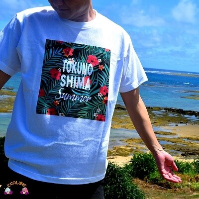 TOKUNOSHIMA発ブランド OBORA Tシャツ 【ハイビスカス:White】