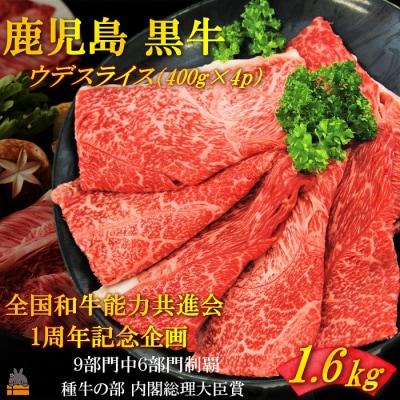 【全共1周年特別企画】鹿児島県の本気を味わう。日本一の鹿児島黒牛 ウデスライス1.6kg 