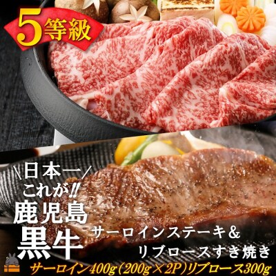 《和牛日本一獲得》5等級 これが!!鹿児島黒牛 サーロインステーキ&リブロースすき焼き
