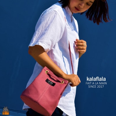 南の島の帆布かばん屋さん kalaflalaオリジナル2Way丸底帆布バッグ(くすみピンク)