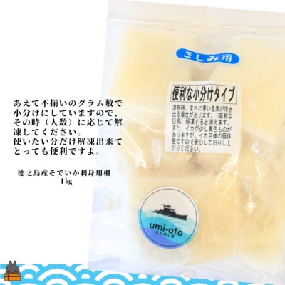 徳之島の漁師が荒波で釣り上げたそでいか 冷凍お刺身用小分け柵 1kg