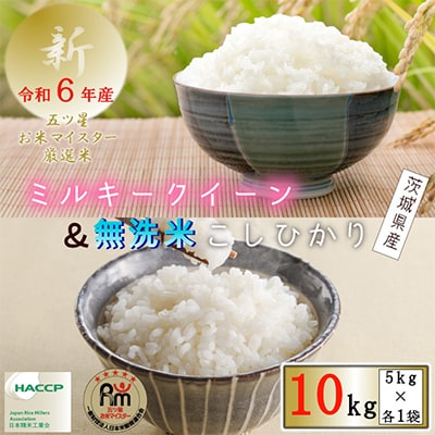 令和6年産食べ比べセット　茨城県産ミルキークイーン5kg×無洗米茨城こしひかり5kg　計10kg精米