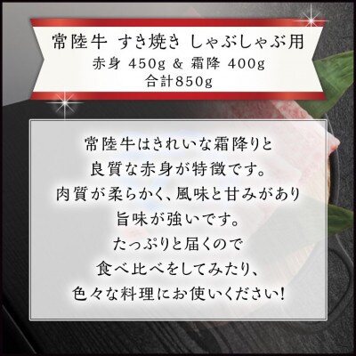 【2023年3月発送開始】【常陸牛】すき焼き しゃぶしゃぶ用(赤身450g・霜降400g)食べ比べ