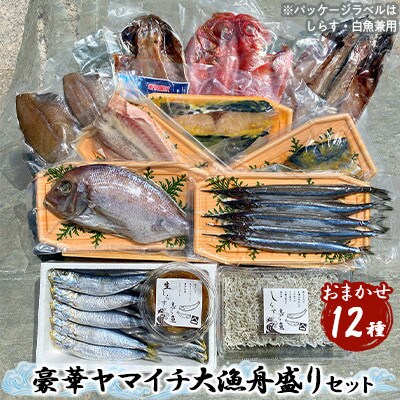 豪華ヤマイチ大漁舟盛りセットおまかせ12種(金目鯛・生白魚・ムシカレイなど)