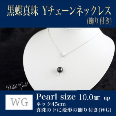 WG(18K)黒蝶真珠Yチェーン(飾り付き)(45cm)