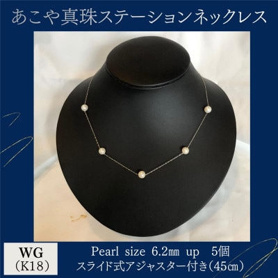 WG(K18)あこや真珠ステーションネックレス　スライド式アジャスター付(45cm)