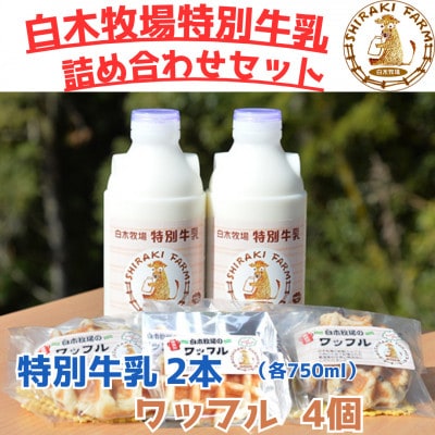 白木牧場 特別牛乳 750ml×2本と特別牛乳ワッフル 4個セット