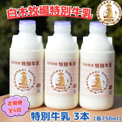 【毎月定期便】白木牧場 特別牛乳 750ml×3本全6回