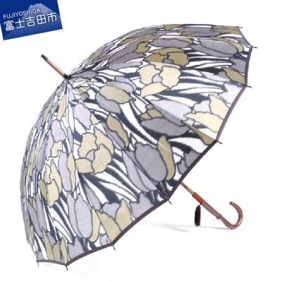 舟久保織物の雨傘/長傘 ほぐし織 チューリップ/カーキ カーボンファイバー レディース 日本製