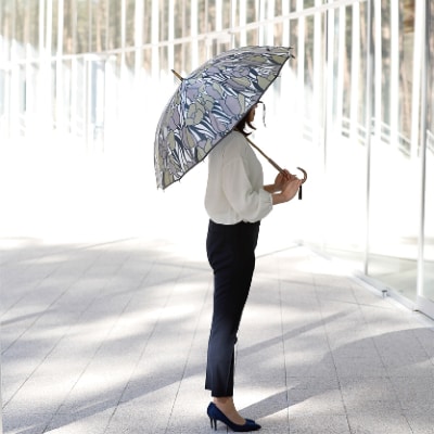 舟久保織物の雨傘/長傘 ほぐし織 チューリップ/カーキ カーボンファイバー レディース 日本製