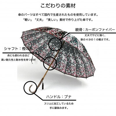 【ふるさと納税限定品】舟久保織物の雨傘/長傘 ほぐし織/宵桜/黒 ブラック レディース 日本製