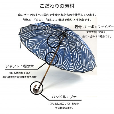 舟久保織物の雨傘/長傘 ほぐし織 てまり/青 16本骨カーボンファイバー 日本製
