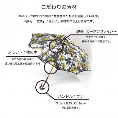 舟久保織物の雨傘/長傘 ほぐし織 テッセン 花柄/黄 カーボンファイバー レディース 日本製