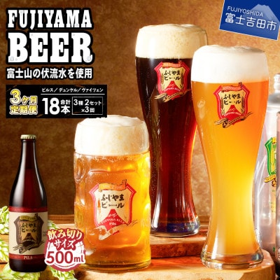 【毎月定期便】地ビール(クラフトビール)500ml瓶 計6本 3種×各2本「ふじやまビール」全3回