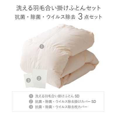 洗える羽毛合い掛け布団セット セミダブル 抗菌・除菌・ウイルス除去カバー 日本製【甲州羽毛ふとん】