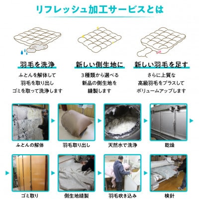 【甲州羽毛ふとん】羽毛リフレッシュサービス・エクセルコース(シングルサイズ)仕立て直し致します