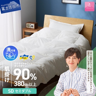 【甲州羽毛肌掛けふとん】手洗いできるウクライナダウン90% (セミダブル) ふとんカバー付　日本製