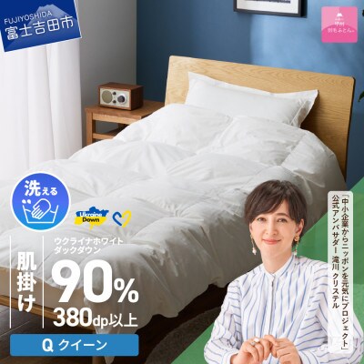 【甲州羽毛肌掛けふとん】手洗いできるウクライナダウン90% (クイーン) ふとんカバー付 日本製