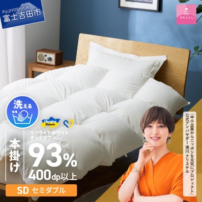 【甲州羽毛本掛ふとん】手洗いできるウクライナダウン93% (セミダブル) ふとんカバー付 日本製