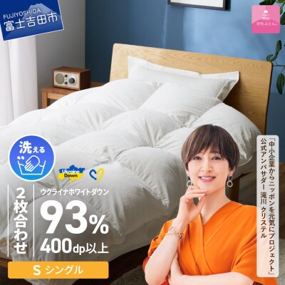 【甲州羽毛2枚合せふとん】手洗いできるウクライナダウン93% ホワイト(シングル) ふとんカバー付き