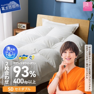 【甲州羽毛2枚合せふとん】手洗いできるウクライナダウン93% ホワイト(セミダブル) ふとんカバー付