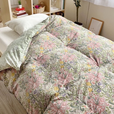 英国V&Aコレクションの華麗なデザインを採用したふんわり羽毛掛けふとん　ダウン93%シングルベージュ