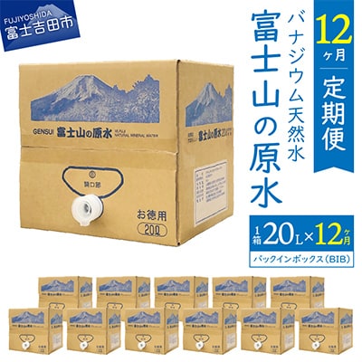 【毎月定期便】【12か月お届け】バナジウム天然水　定期便　富士山の原水　20L　BIB全12回