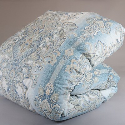 【恋のくに綿サテン羽毛シングル本掛けふとん】ホワイトダックダウン90%増量1.2kg(ブルー系)