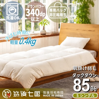 ダウン85% 0.4kg 洗える肌掛け羽毛布団シングル (無地アイボリー)【筑後七国羽毛ふとん】