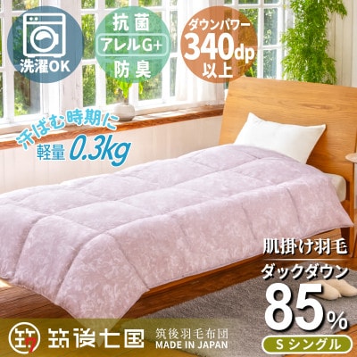 抗菌ダウン85% 0.3kg 洗える肌掛け羽毛布団シングル (ピンク系)【筑後七国羽毛ふとん】