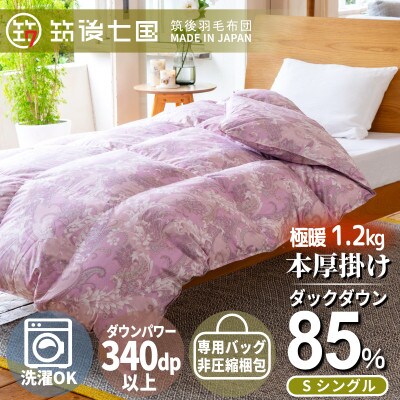 ダウン85%超極暖1.2kg本厚掛け羽毛布団シングル(ピンク系柄お任せ)【筑後七国羽毛ふとん】