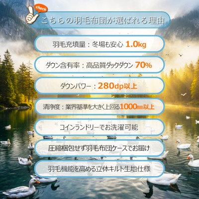 羽毛布団工場直送　国産羽毛ふとんダックダウン70% 1.0kg 色・柄おまかせシングル