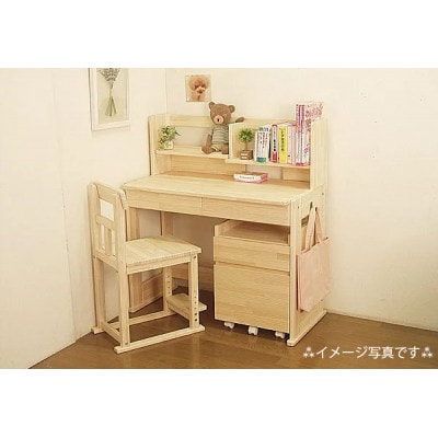ハンドメイド天然木パイン材学習机用椅子　ステップ付　ナチュラル色