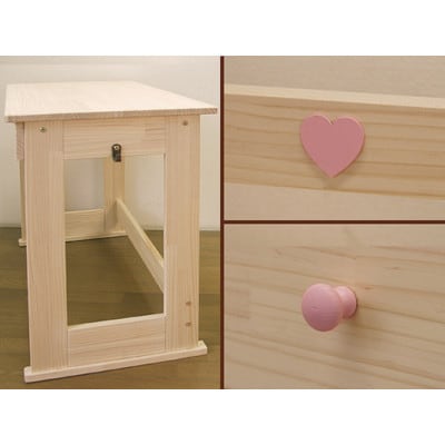 ハンドメイド学習机「ハート」パイン材3点セット