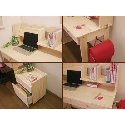 ハンドメイド学習机「ハート」パイン材3点セット